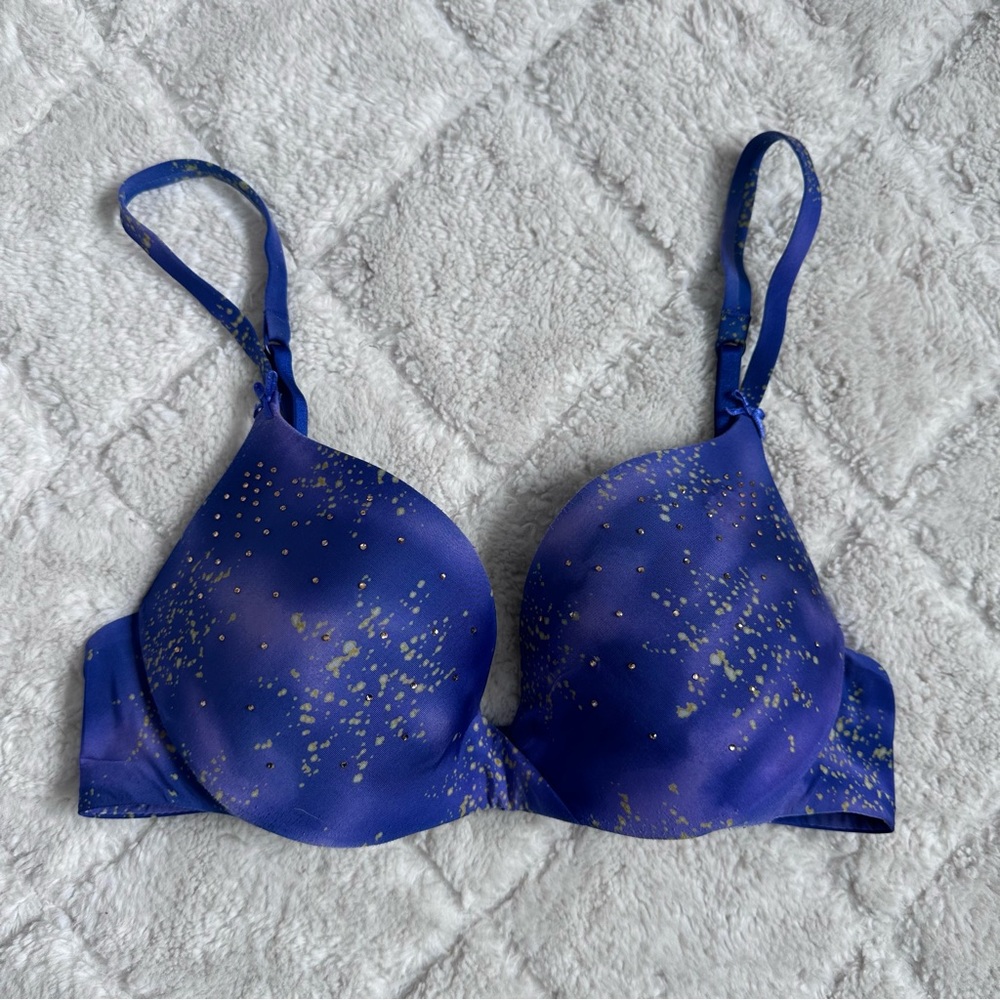 Victoria's Secret | Indigo Plunge Underwire Padded Rhinestone Bra | Size 34A